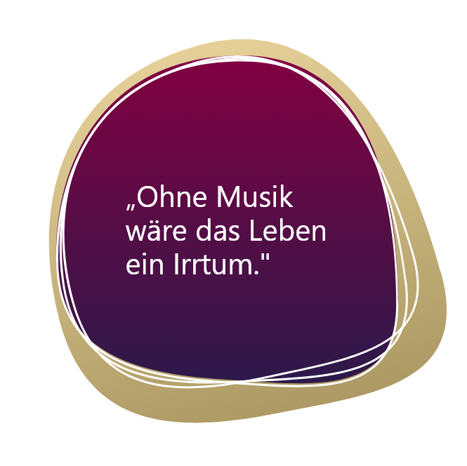 Ein lila Kreis mit der Aufschrift „one music wade da leber in trum“, entworfen von einem DJ.