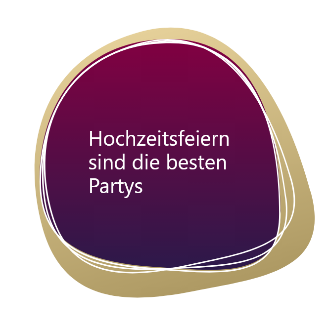 Ein lila Kreis mit den Worten „höchst“ und „die besten Partys“.