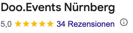 Google Bewertungen DooEvents Nürnberg auf weißem Hintergrund